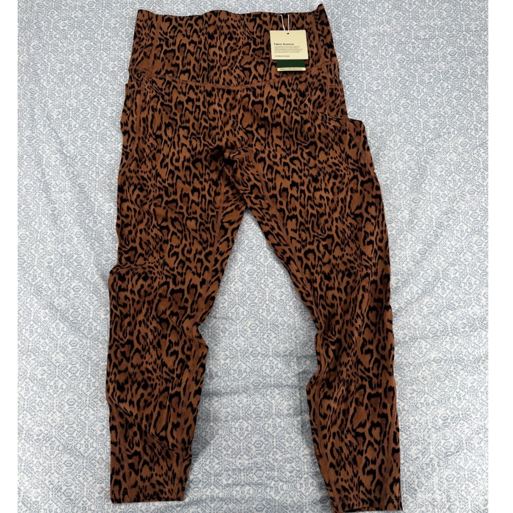 Halara Women Leopard Print High Waisted 7/8 Leggings with Pockets Brown L NWT